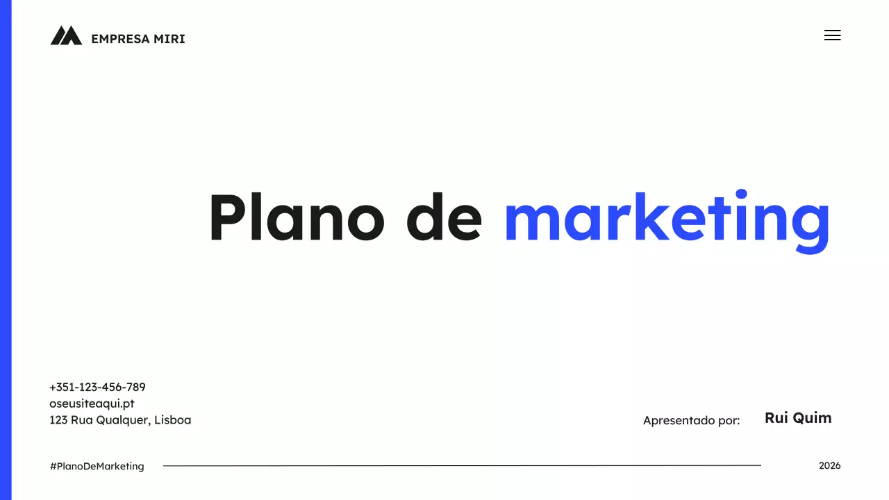 Apresentação do plano de marketing simples azul