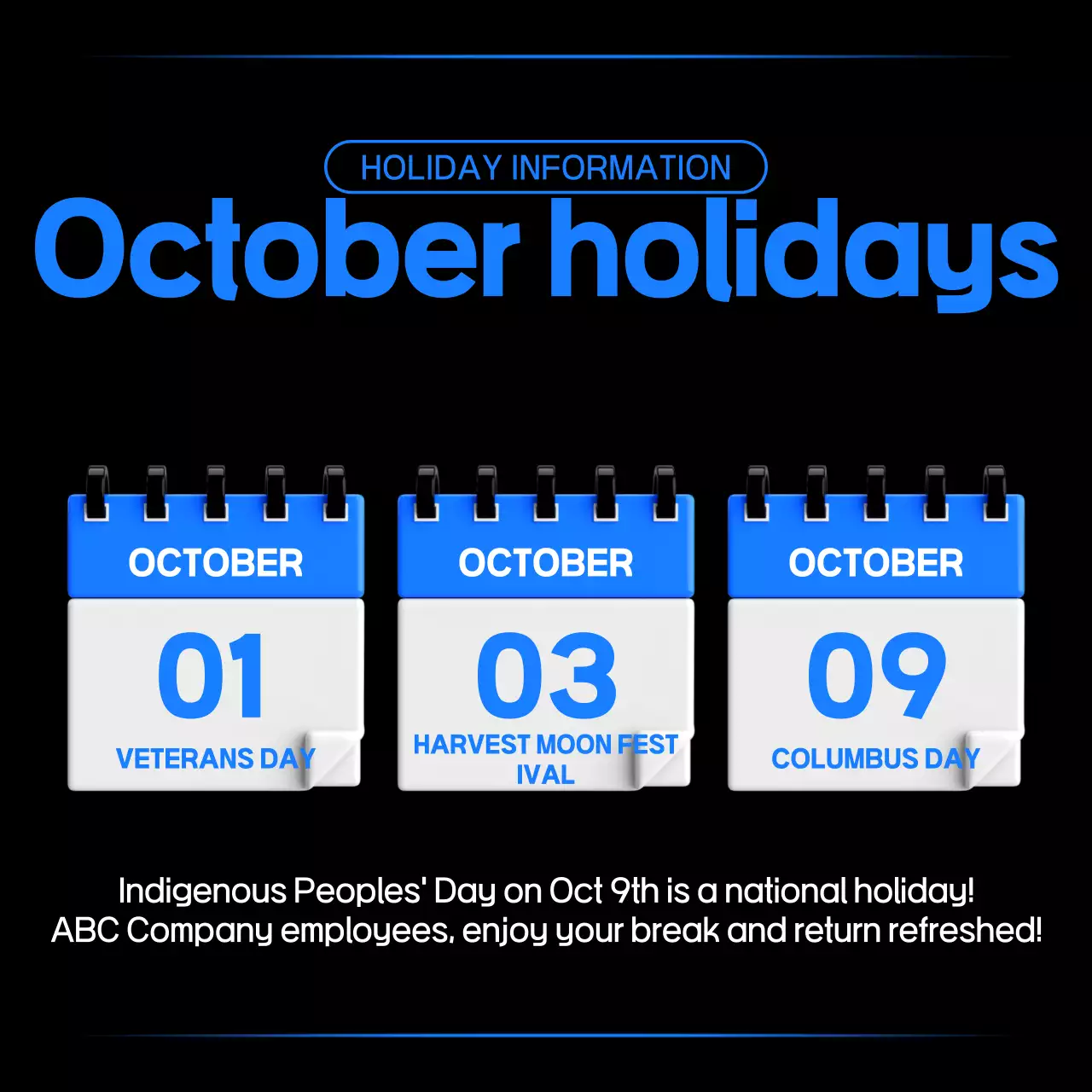 Anúncio de feriado moderno azul na mídia social