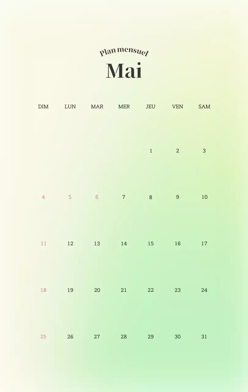 Calendrier minimaliste dégradé