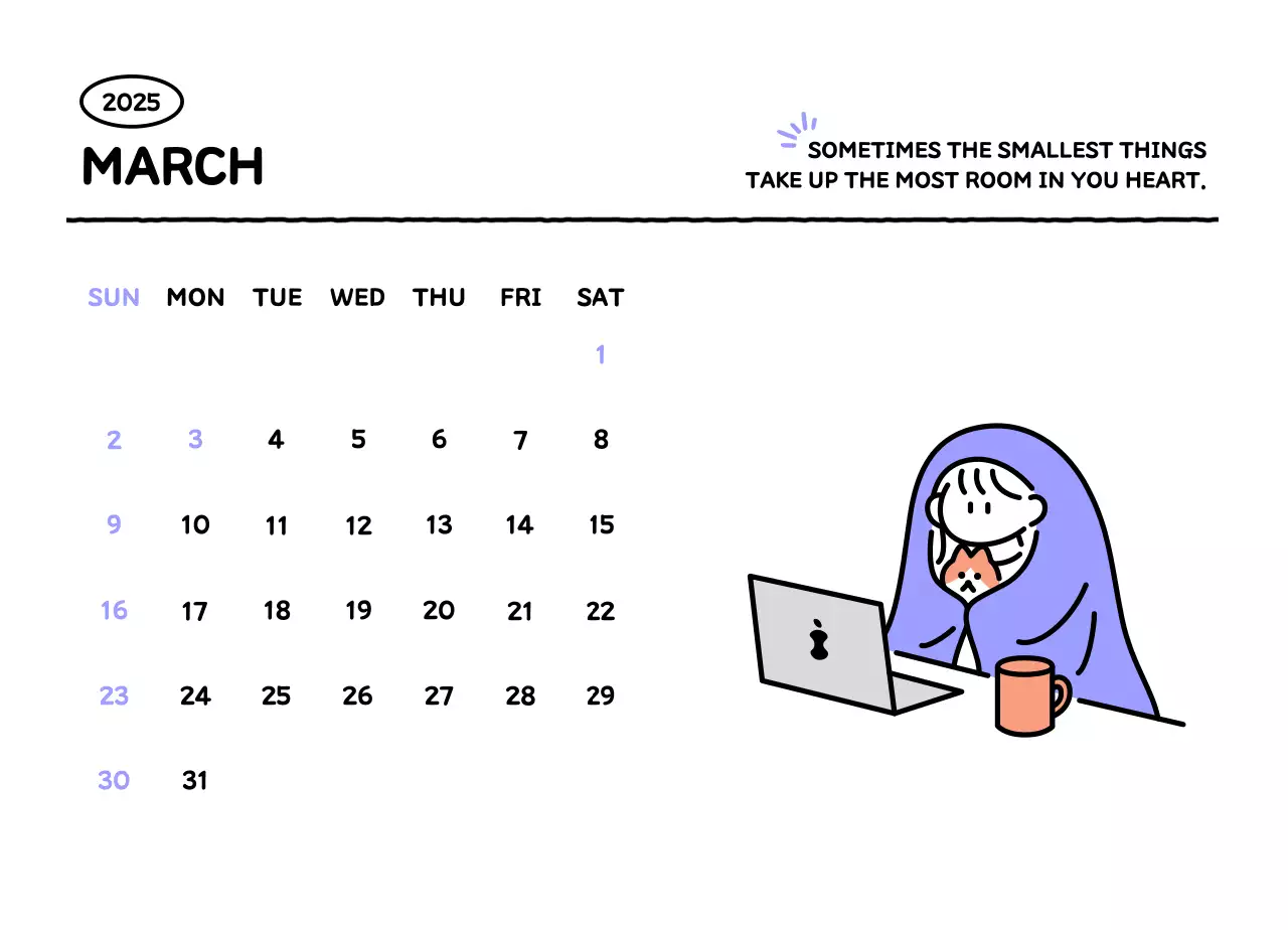 Kalender bergambar dengan gaya garis yang cantik