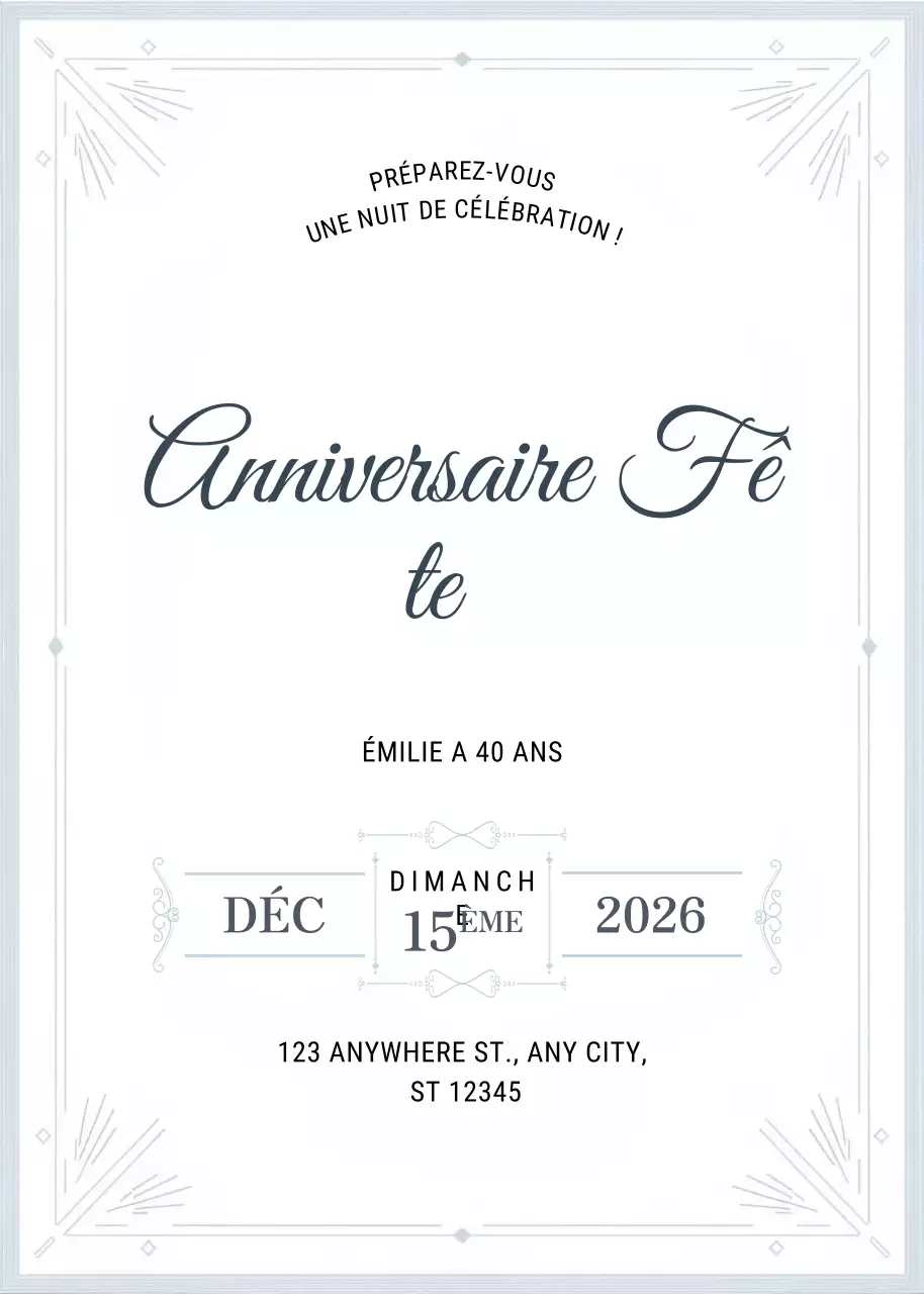 Invitation d'anniversaire élégante en blanc