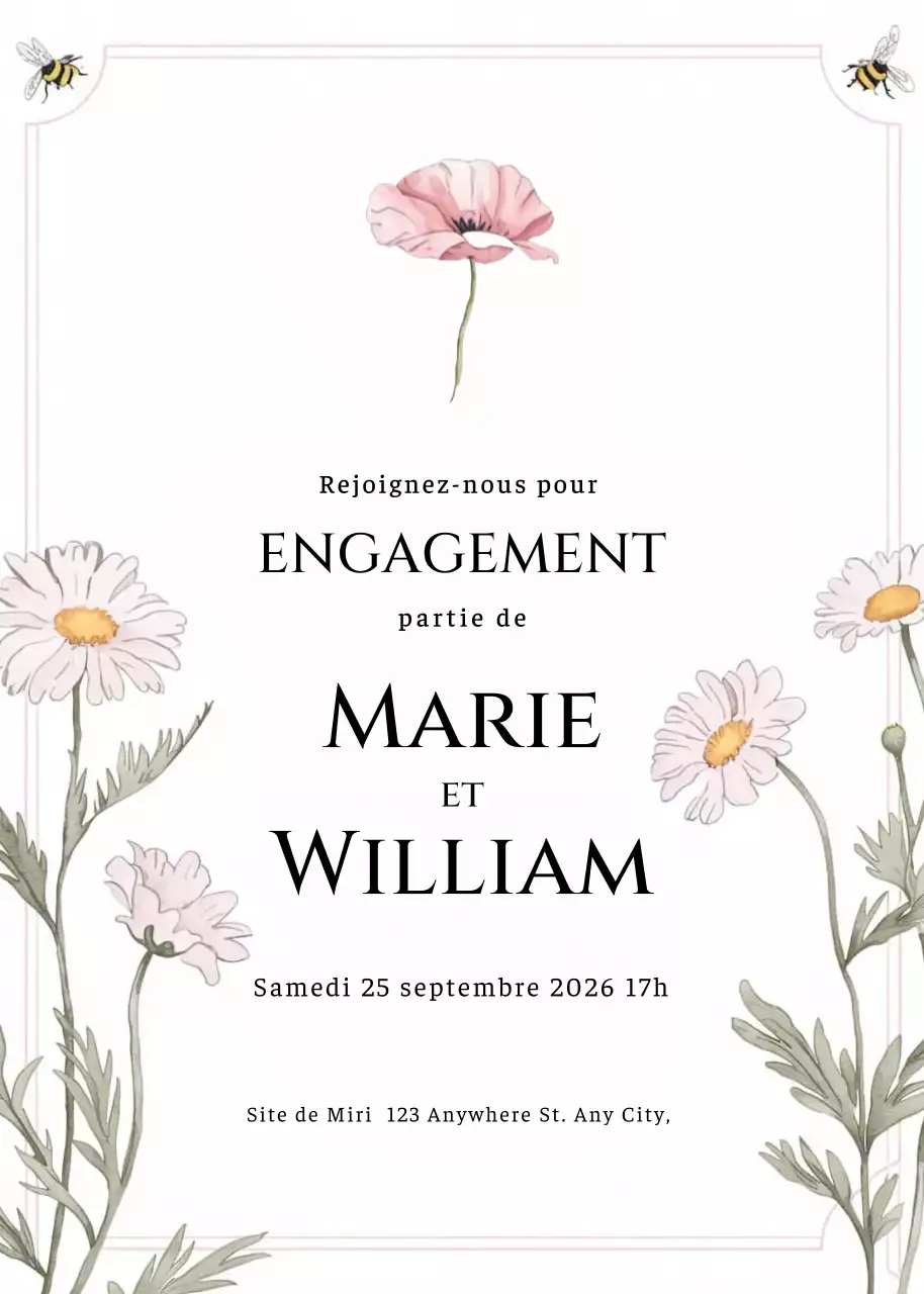 invitation de fiançailles à fleurs blanches