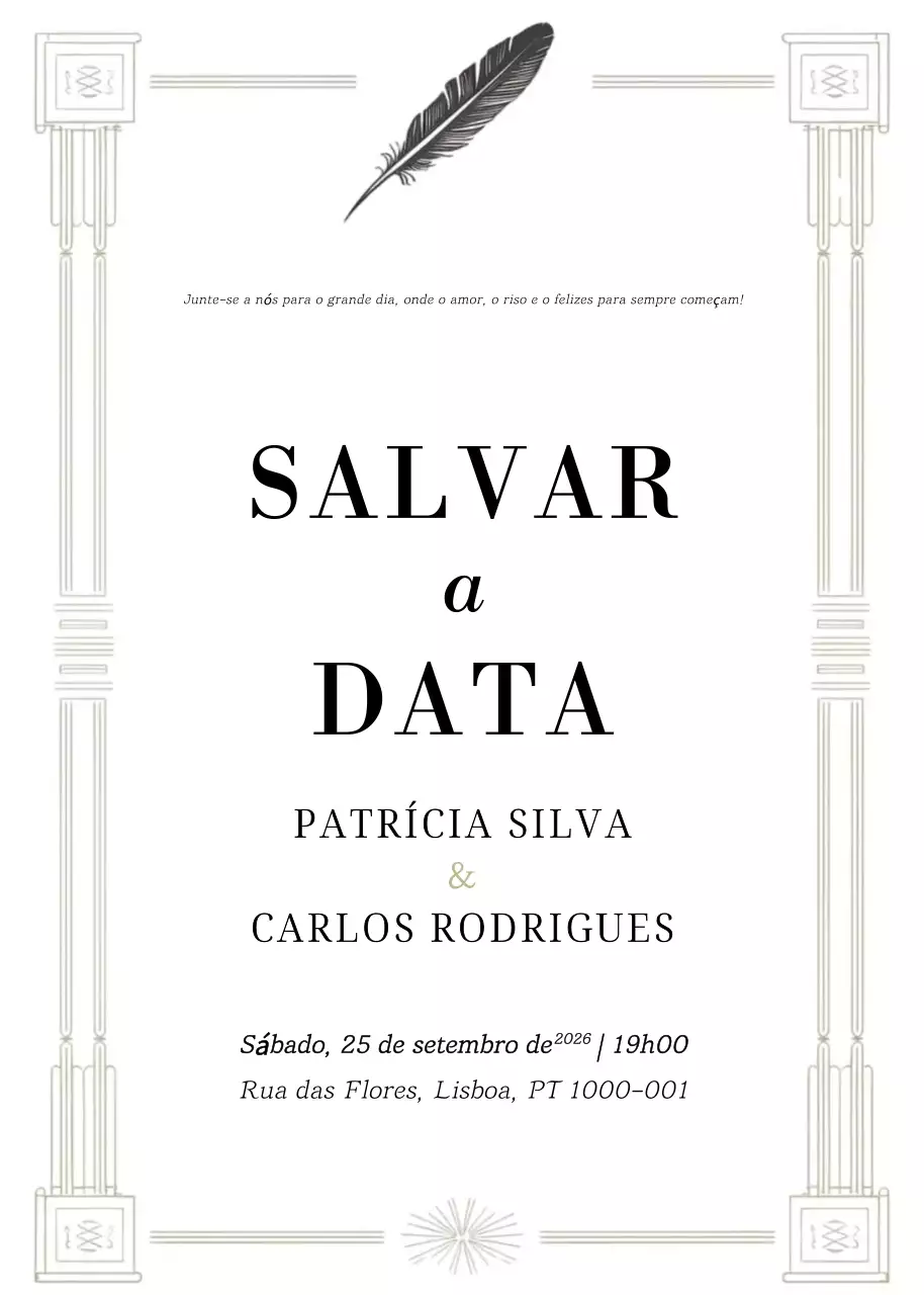 Convite de casamento branco e elegante