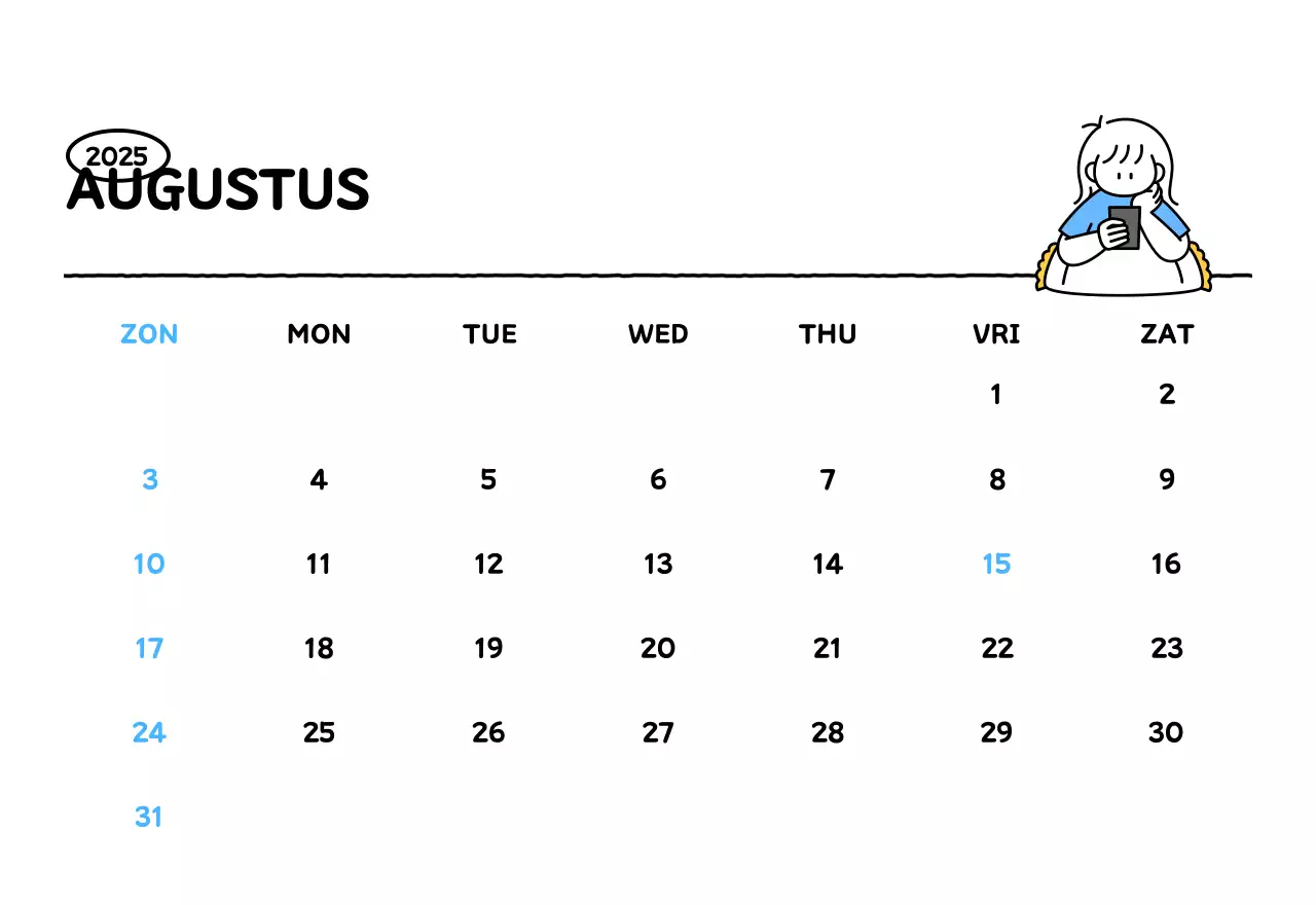 Geïllustreerde kalender met een mooie lijnstijl