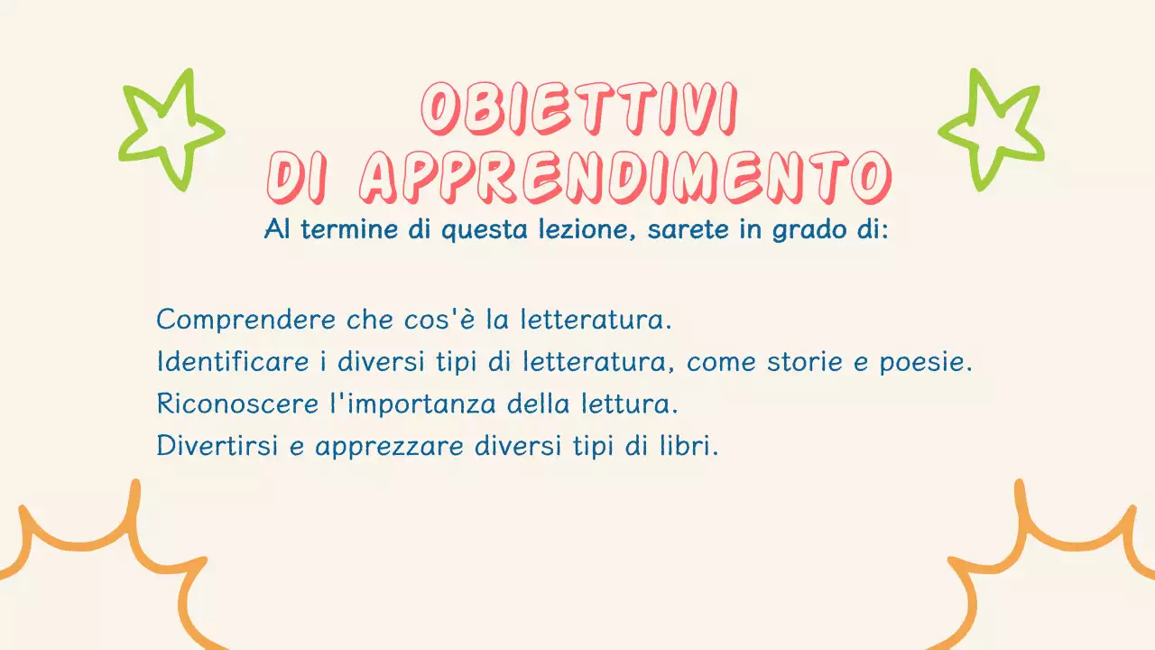 Presentazione della letteratura semplice e colorata per bambini