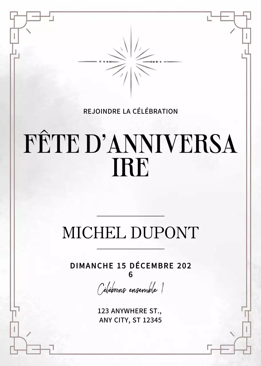 Invitation d'anniversaire minimaliste blanche