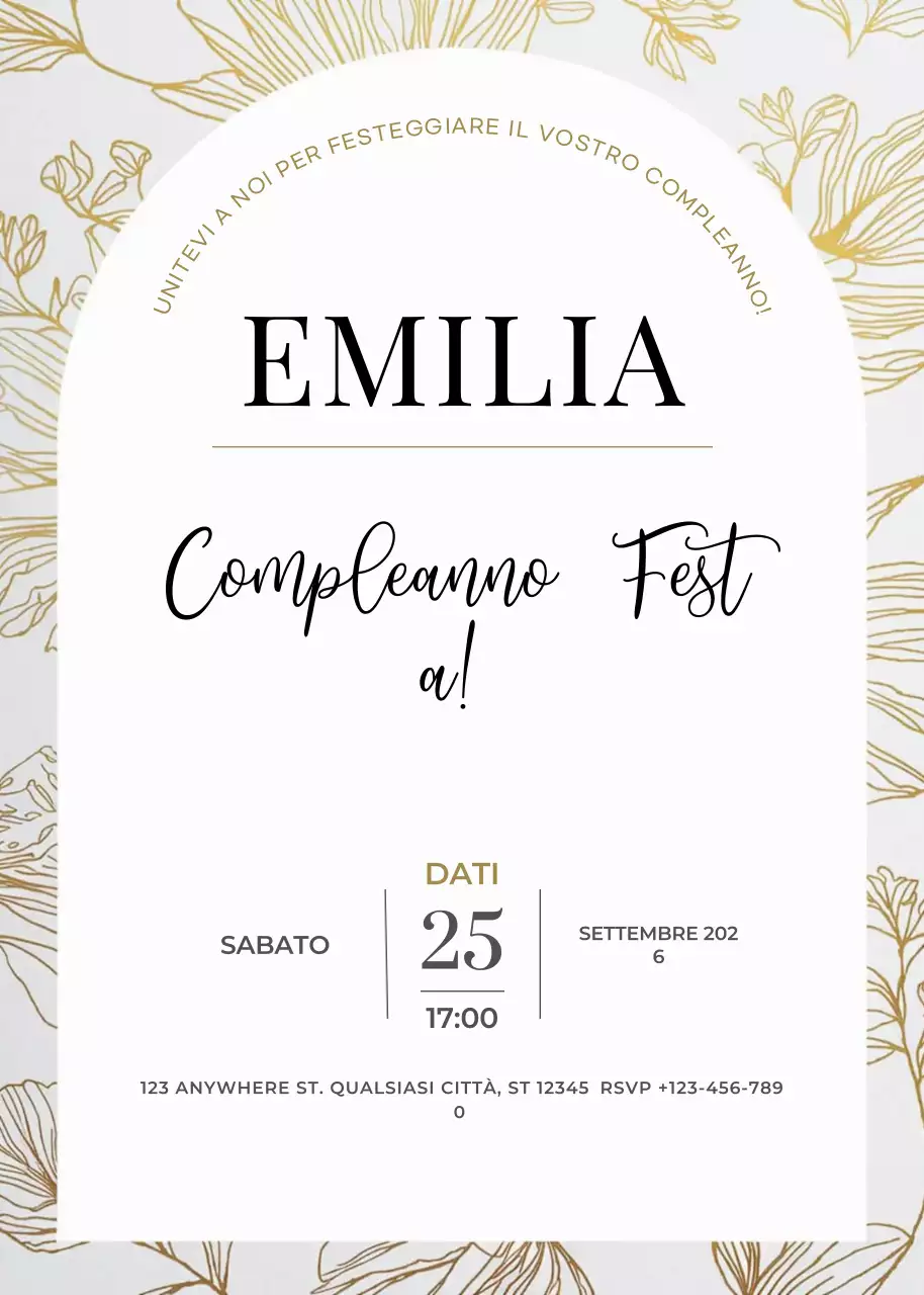 invito di compleanno elegante in oro