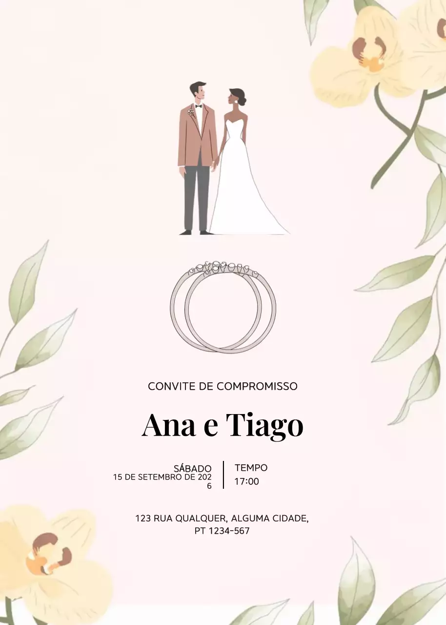 Convite de noivado bege e elegante
