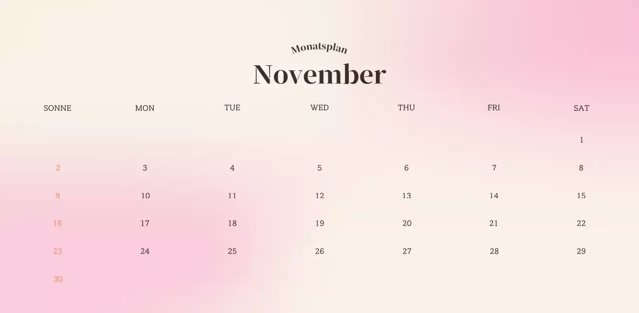 Minimalistischer Kalender mit Farbverlauf