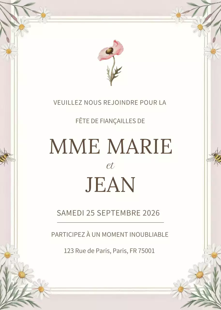 Invitation de fiançailles rose et élégante