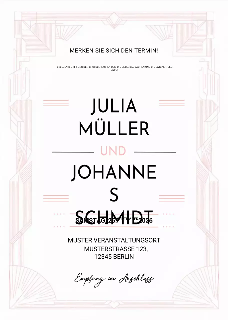 Geometrische Hochzeitseinladung in Weiß