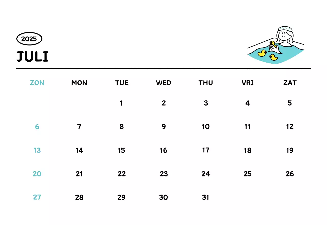 Geïllustreerde kalender met een mooie lijnstijl