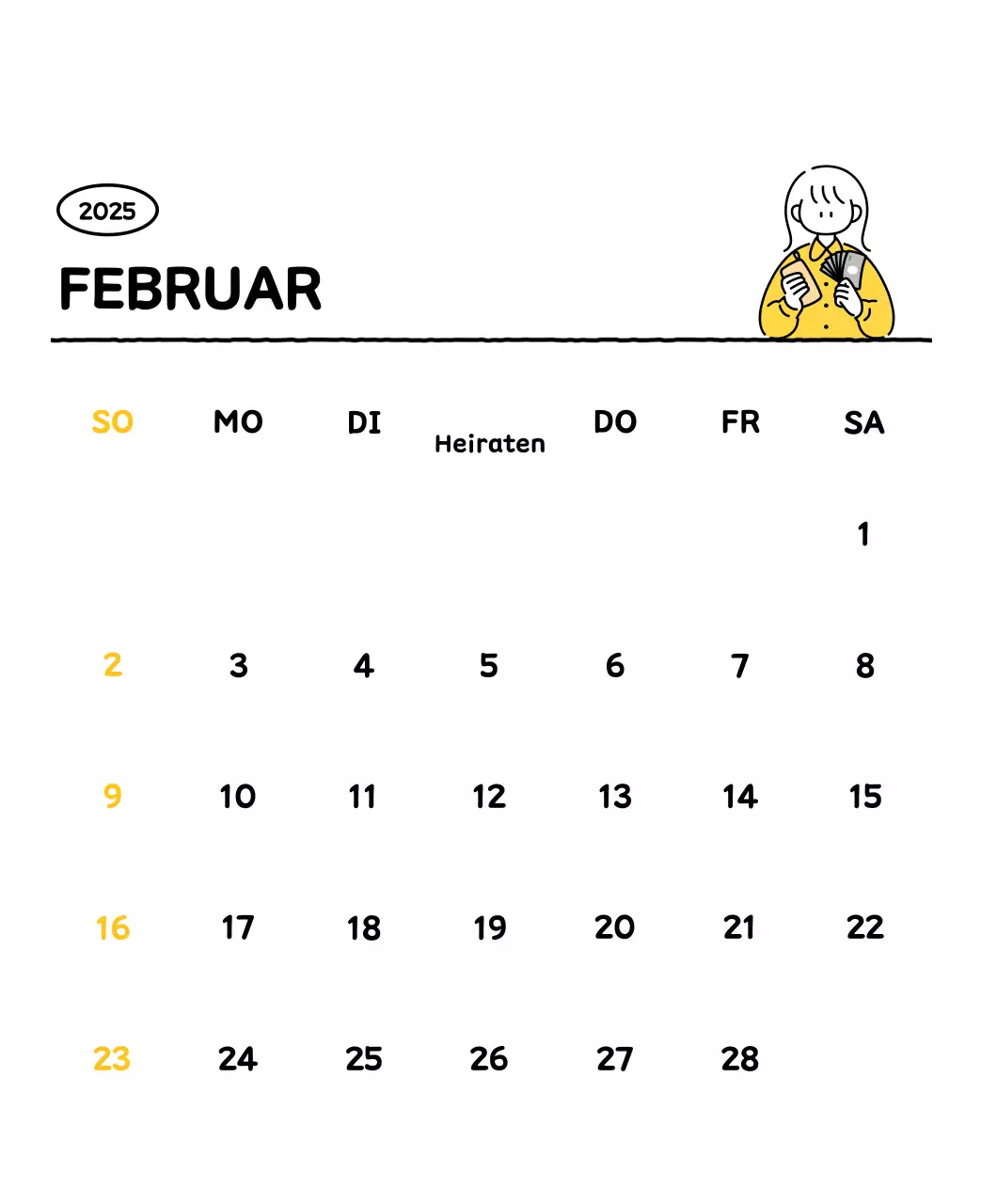 Illustrierter Kalender mit schönem Linienstil