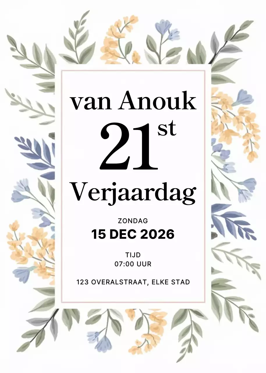 Beige gebloemde verjaardagsuitnodiging