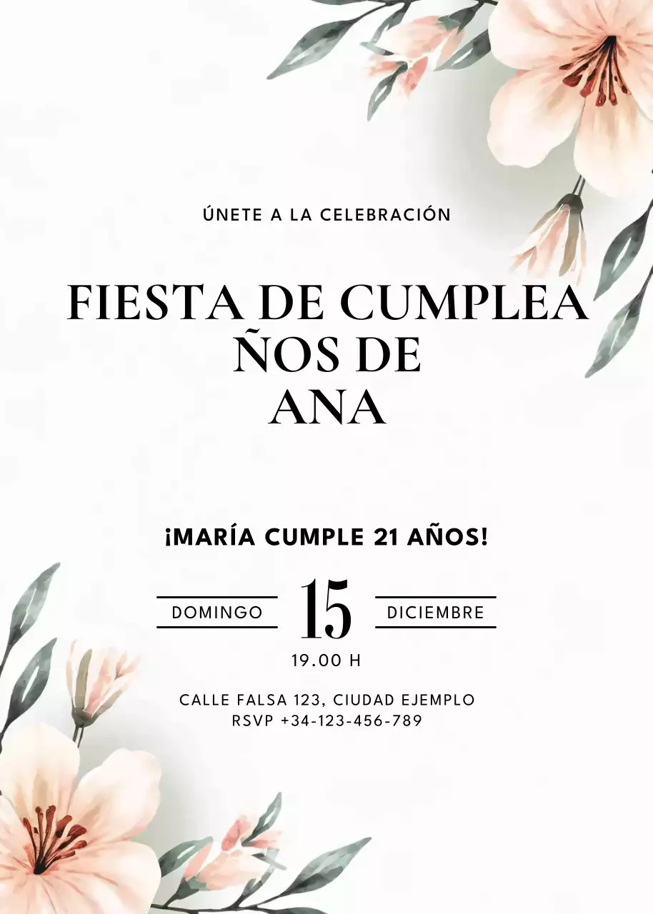 invitación de cumpleaños elegante blanca