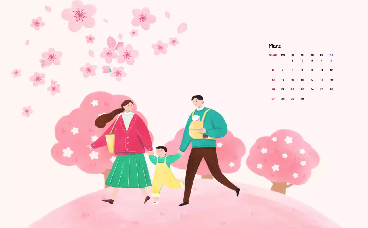 Neujahrskalender mit warmen Illustrationen