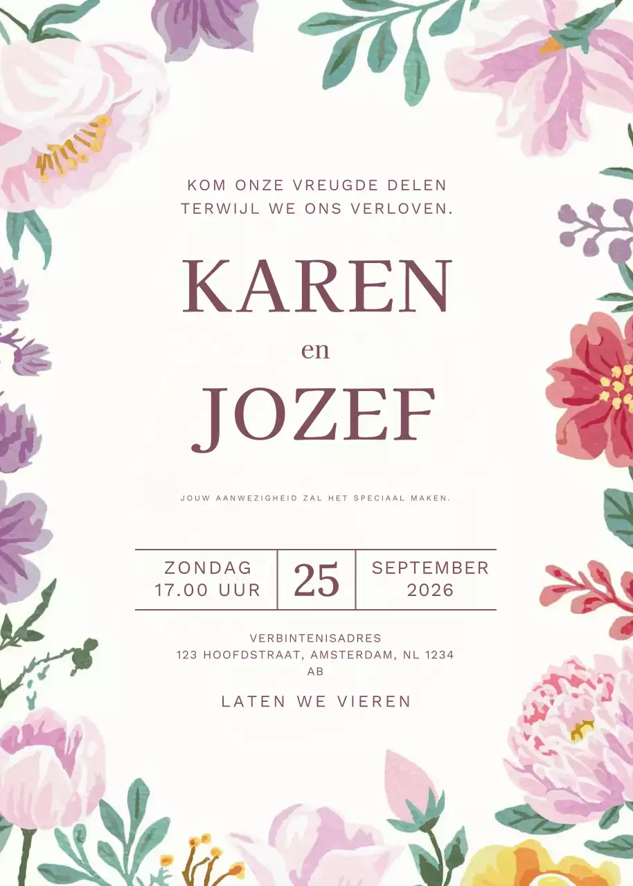 roze bloemen verlovingsuitnodiging