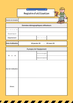 Un carnet de bord simple, jaune, pour l'utilisation du matériel