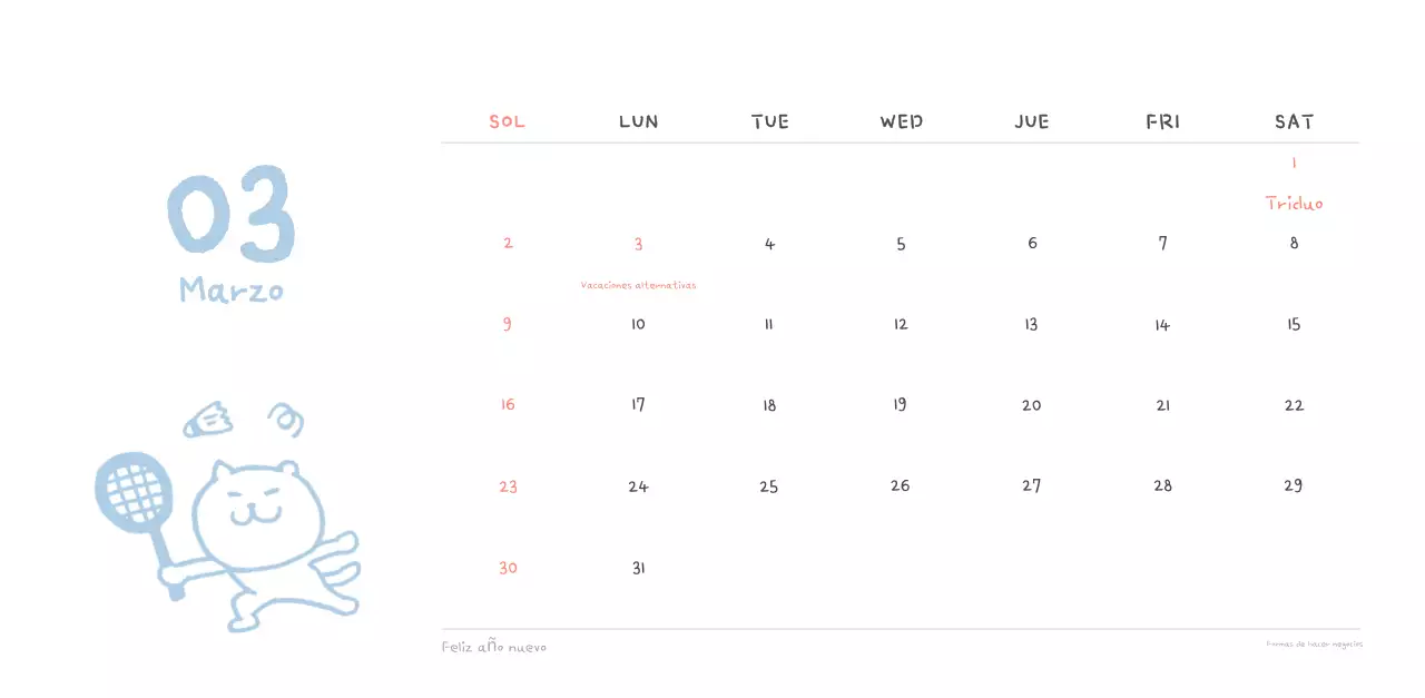 Calendario diario en marfil