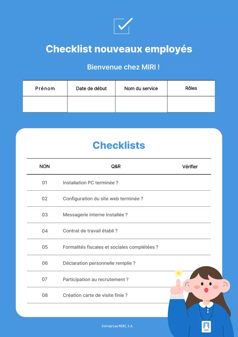 Blue Simple New Hire Checklist (liste de contrôle simple pour les nouveaux employés)