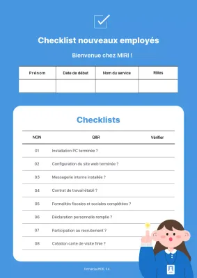 Blue Simple New Hire Checklist (liste de contrôle simple pour les nouveaux employés)