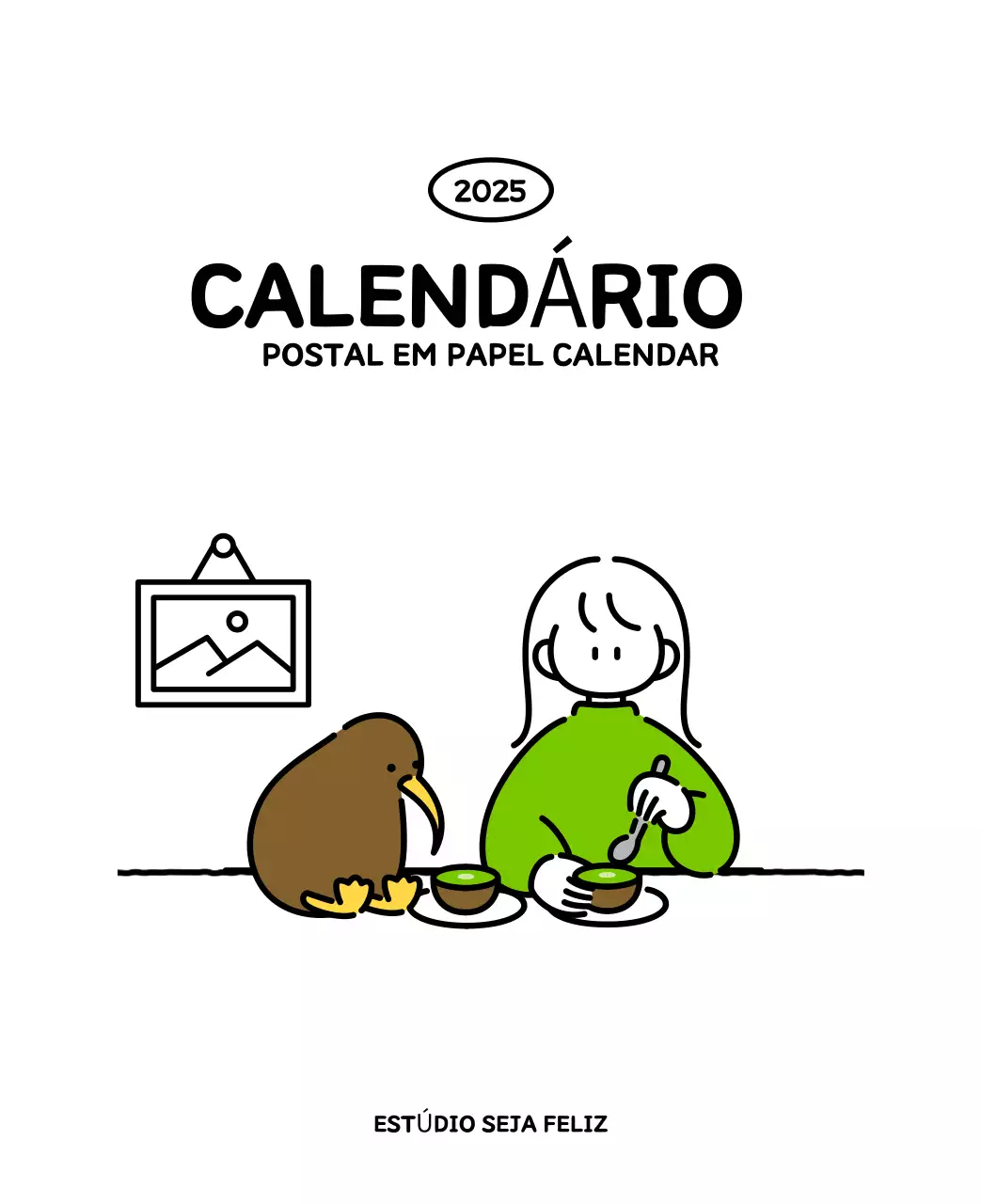 Calendário ilustrado com um estilo de linhas bonito