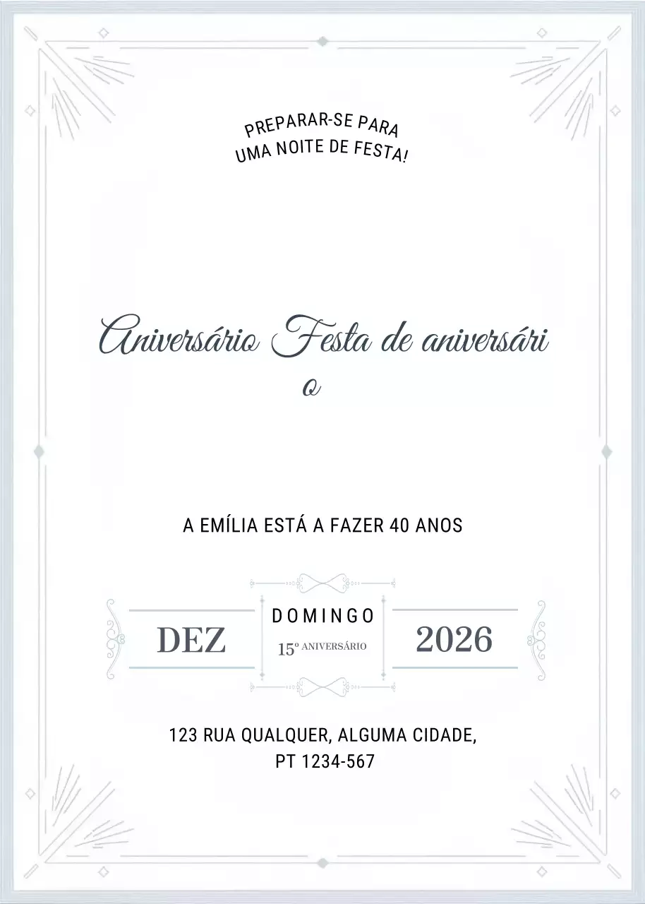 Convite de aniversário elegante branco