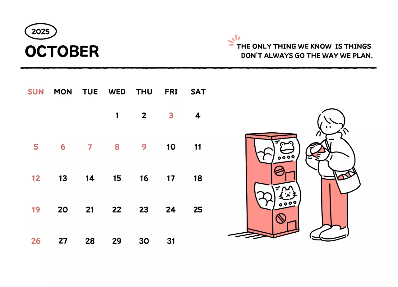 Kalender bergambar dengan gaya garis yang cantik