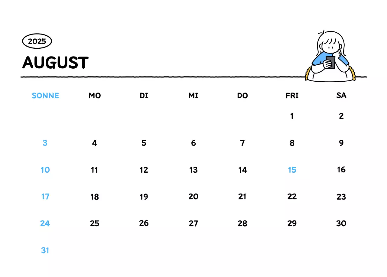 Illustrierter Kalender mit schönem Linienstil