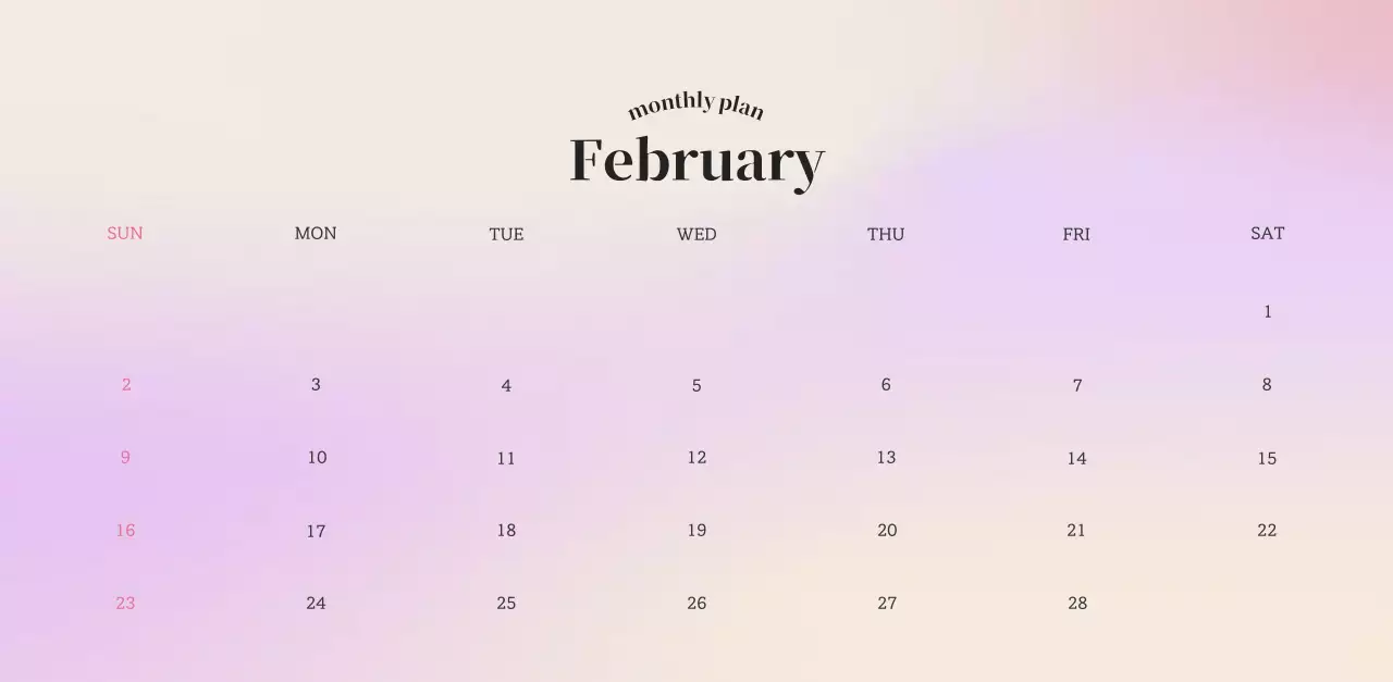 Gradient Minimalist Calendar