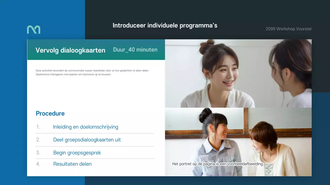 Een eenvoudig workshopvoorstel in blauw en groen