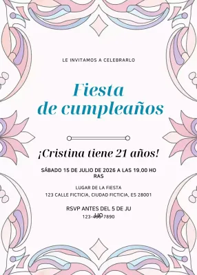 Invitación de cumpleaños floral rosa