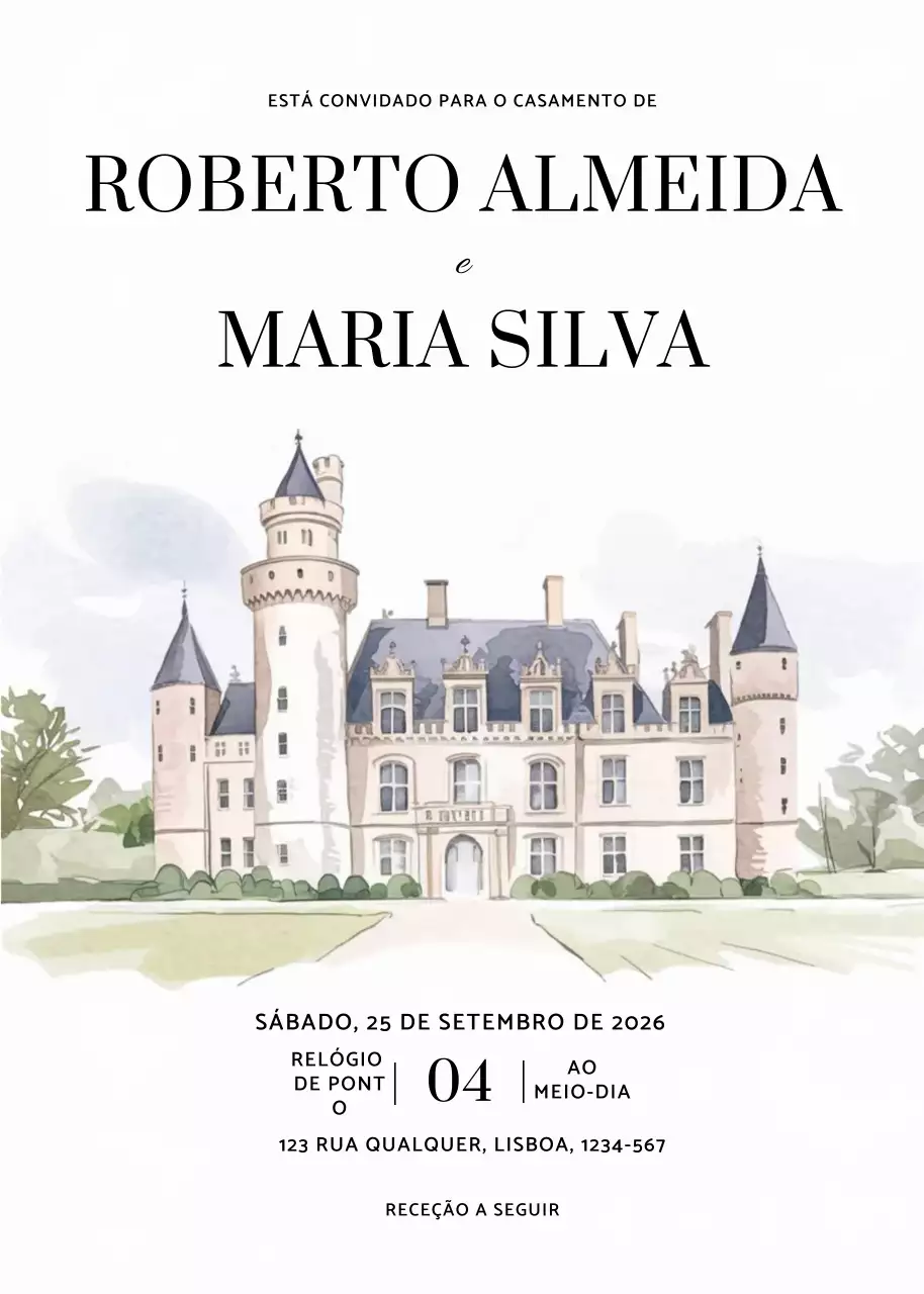 Convite de casamento branco e elegante