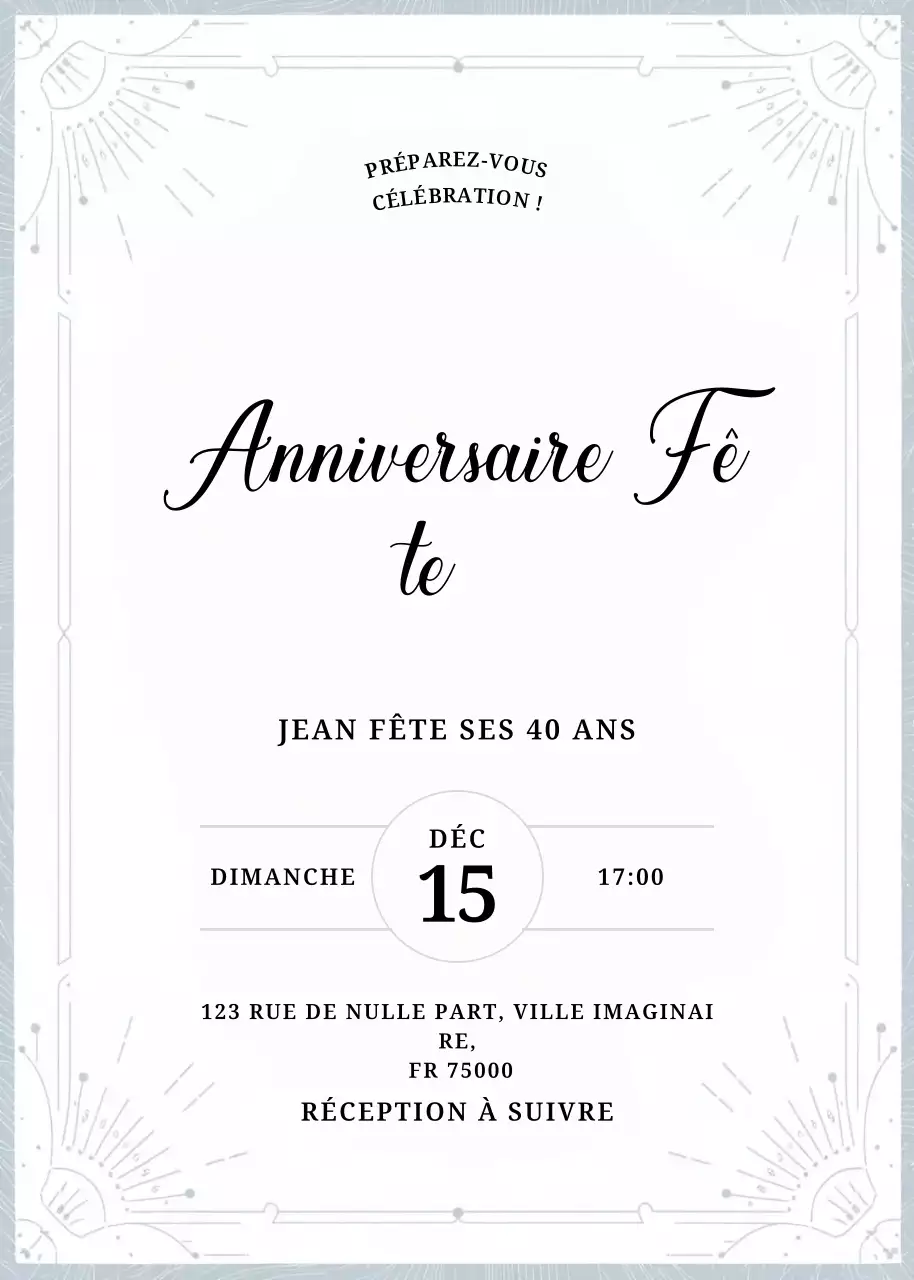 Invitation d'anniversaire élégante en blanc