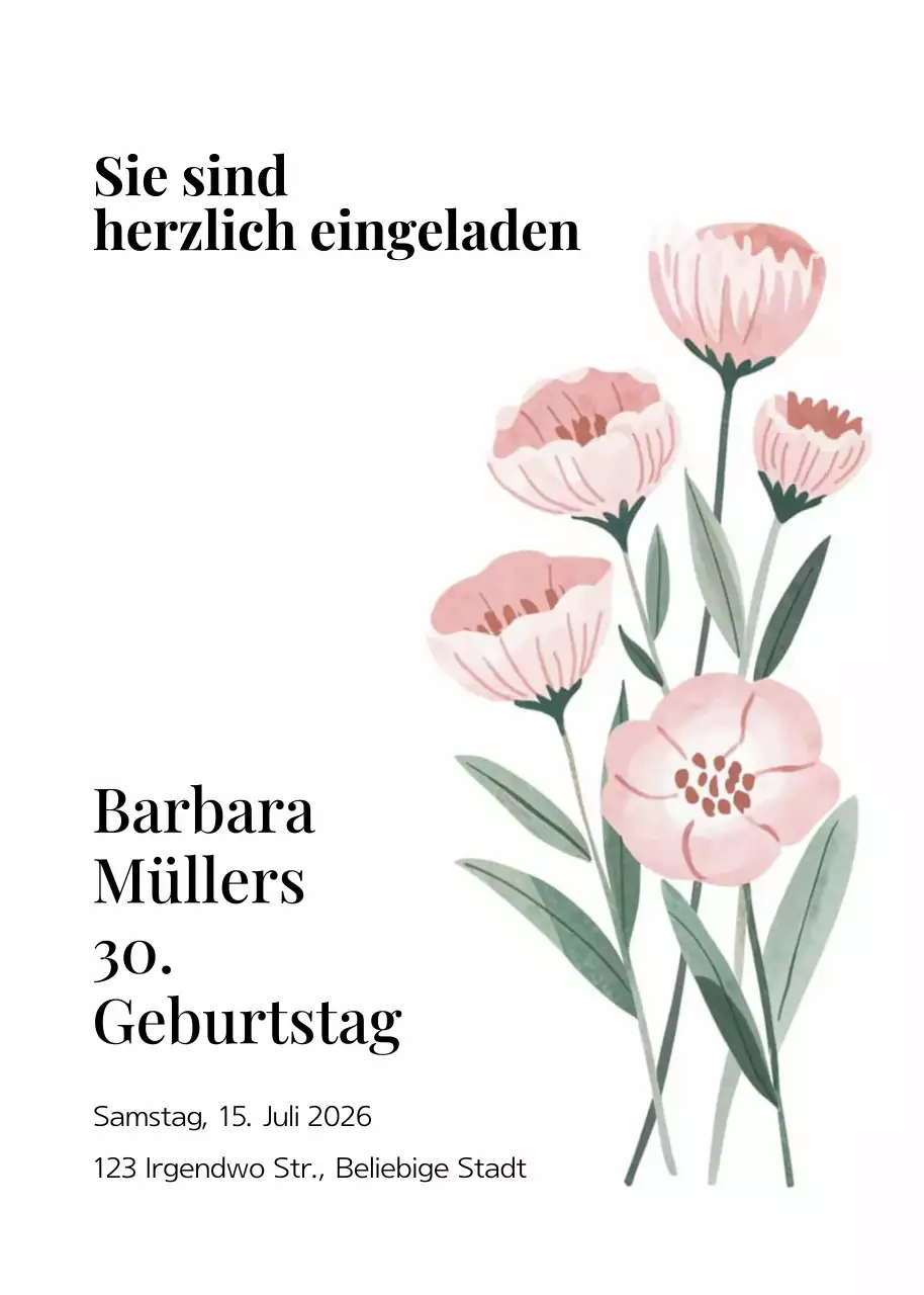 Rosa Blumengeburtstagseinladung