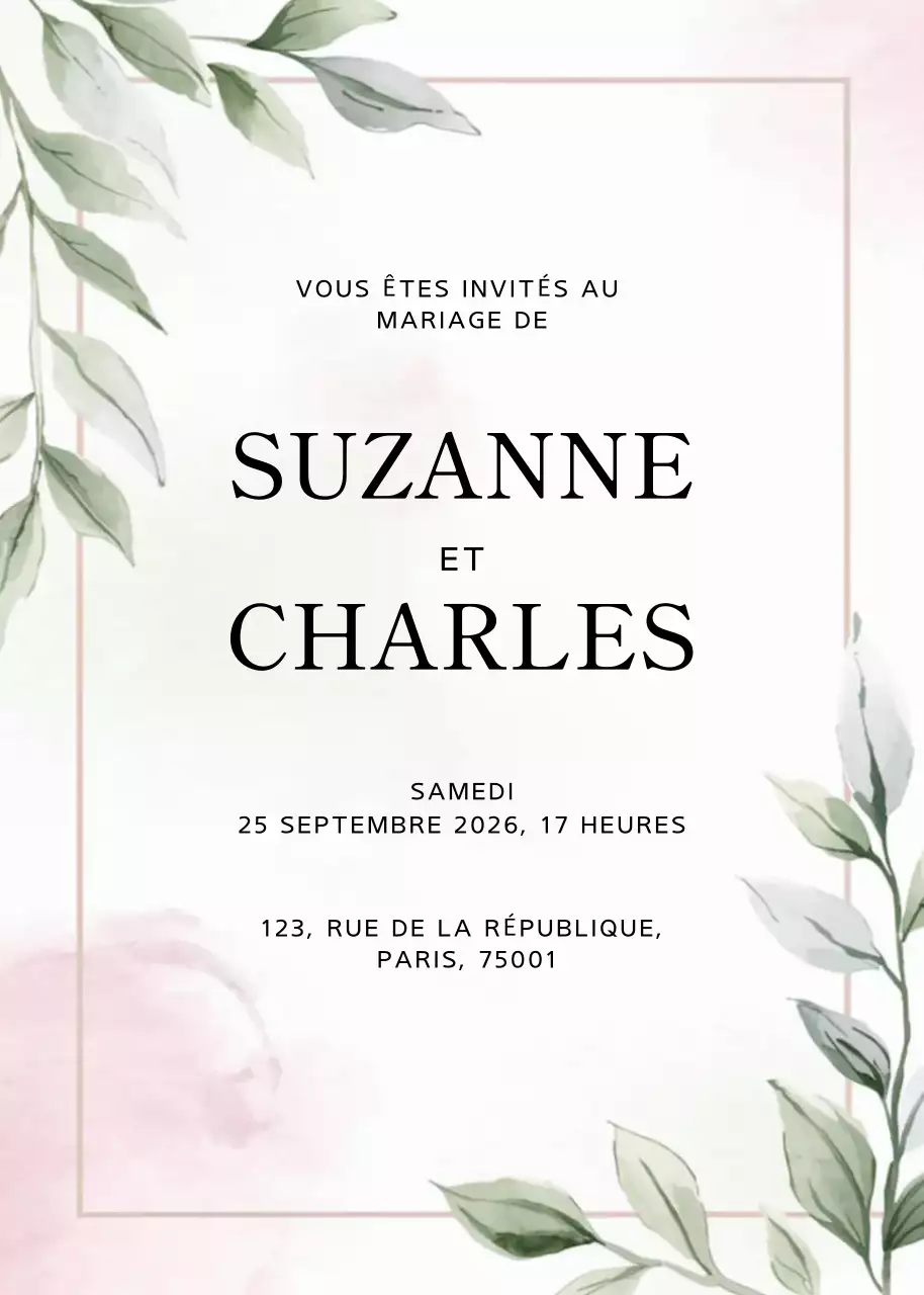 Invitation de mariage élégante en vert