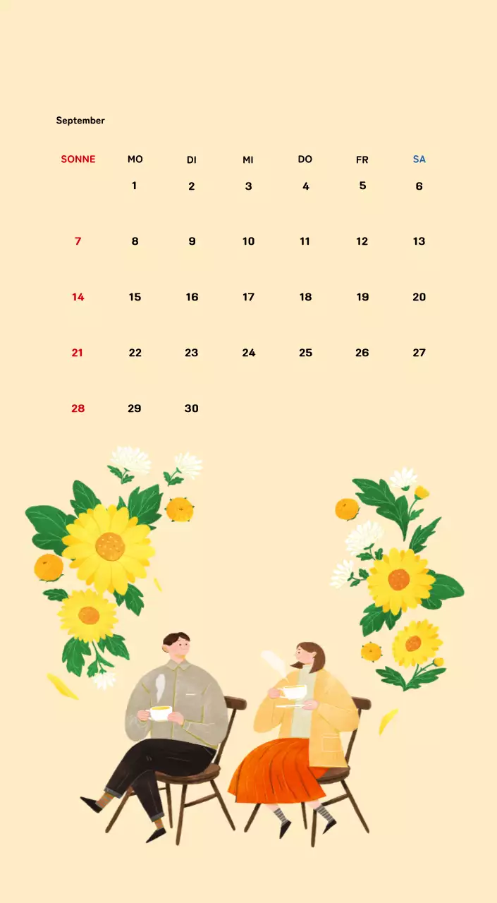 Neujahrskalender mit warmen Illustrationen