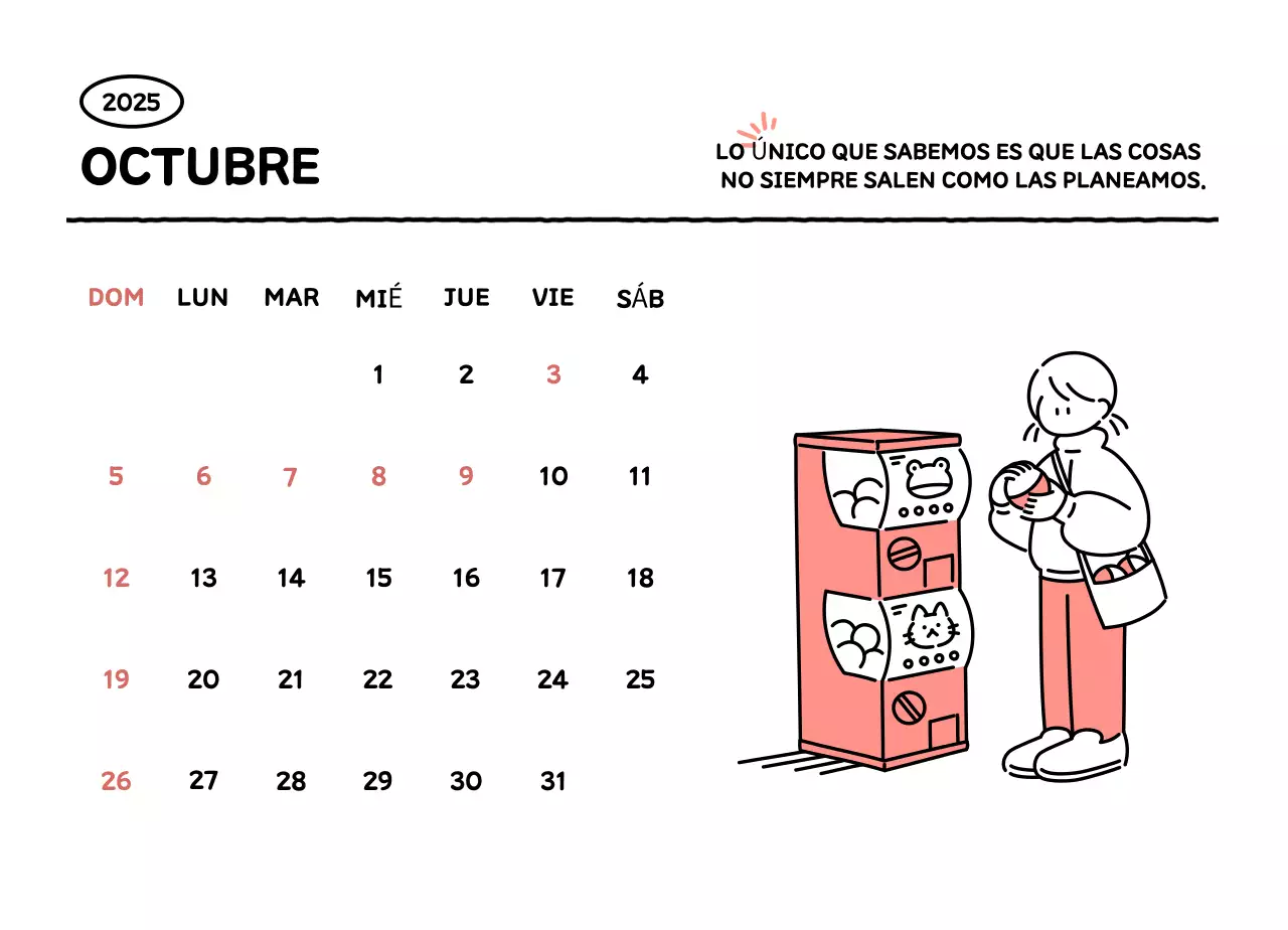 Calendario ilustrado con un bonito estilo de líneas