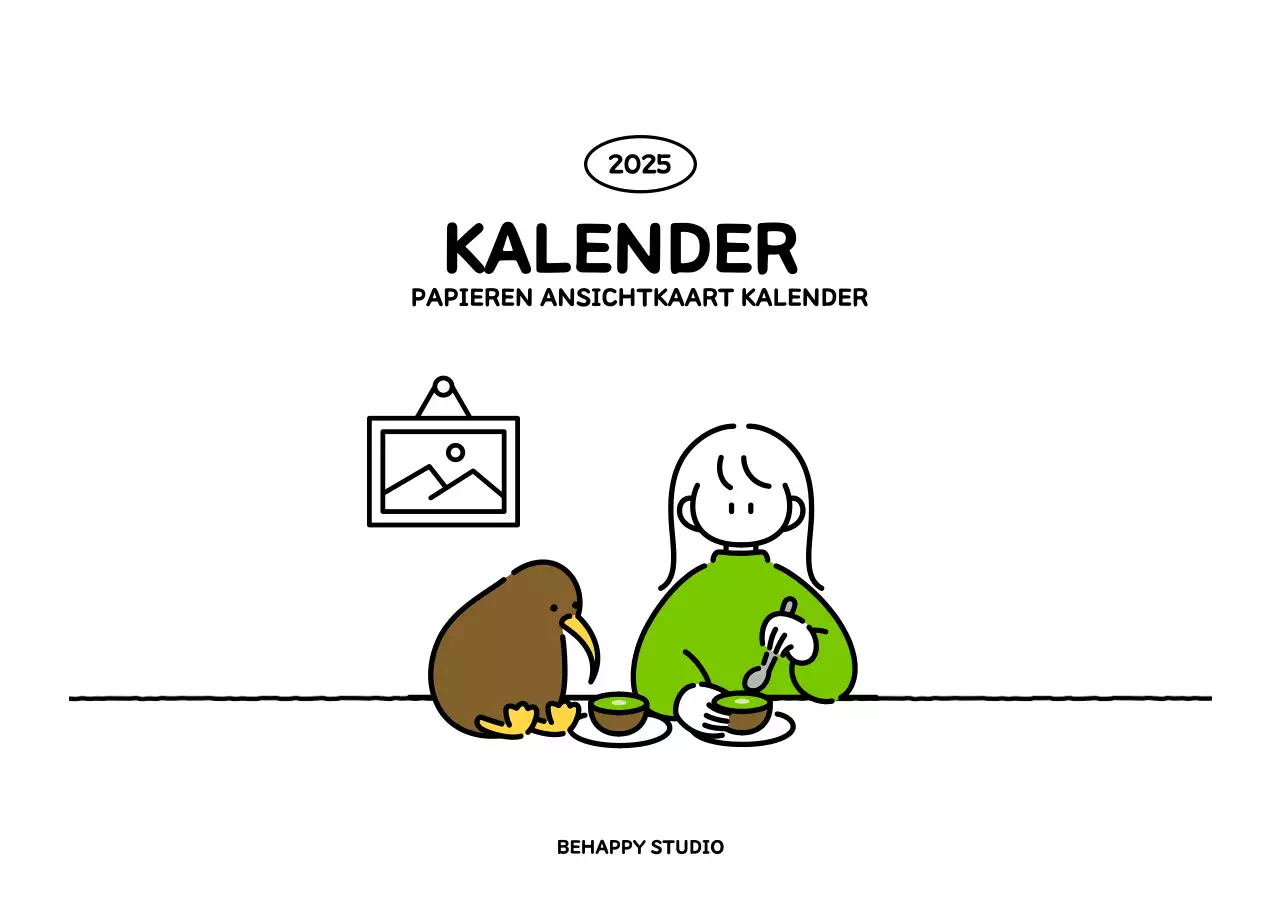 Geïllustreerde kalender met een mooie lijnstijl