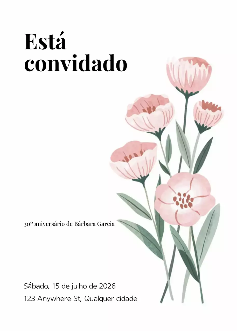 Convite de aniversário floral cor-de-rosa