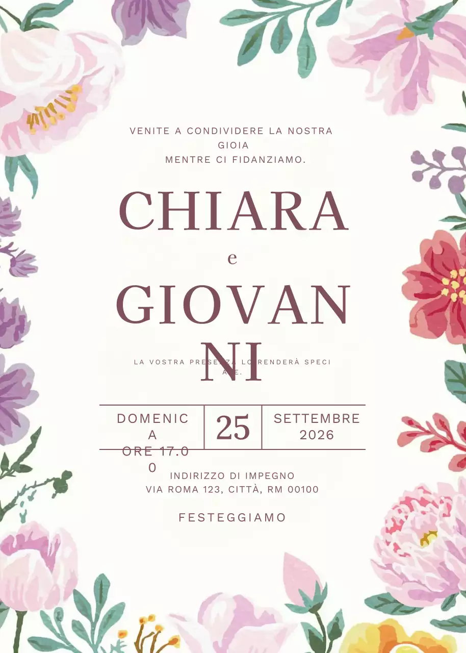 invito di fidanzamento floreale rosa