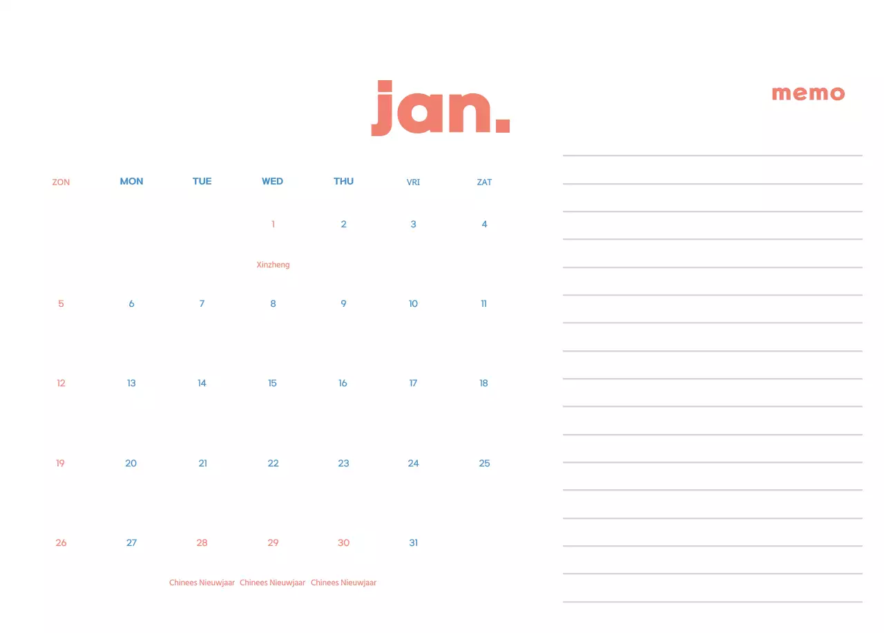 Zakelijke kalender met leuke illustraties