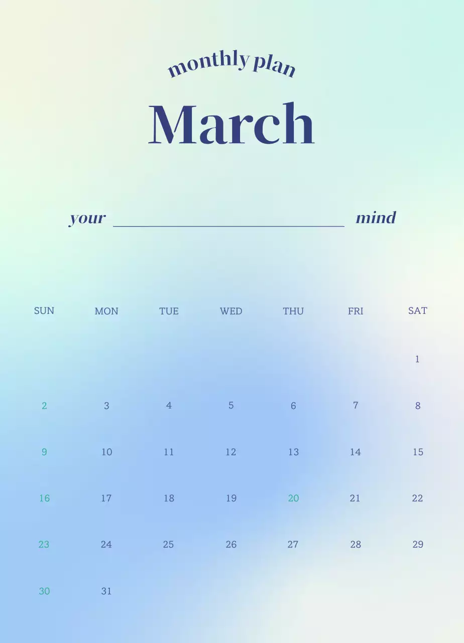 グラデーションミニマリスト感性カレンダー