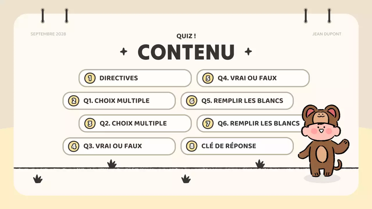 beige animation quiz material