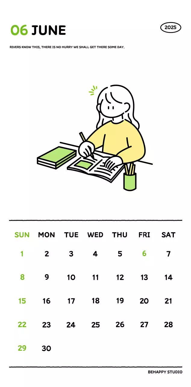 Illustrated calendar with a cute line style