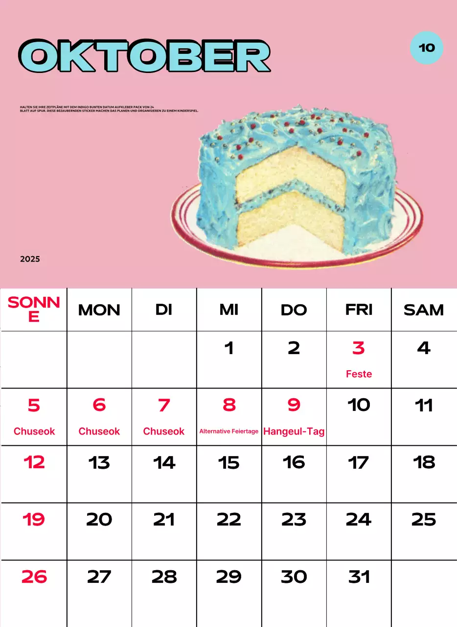 Bunte Kalender mit einer Vielzahl von Retro-Illustrationen