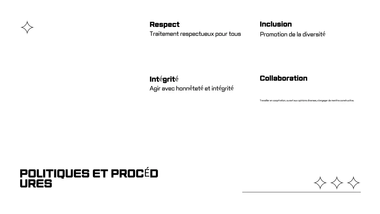 Présentations d'accueil des employés en noir et blanc