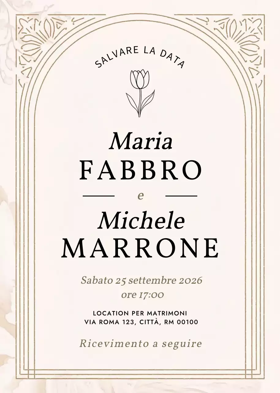 Invito di nozze elegante beige