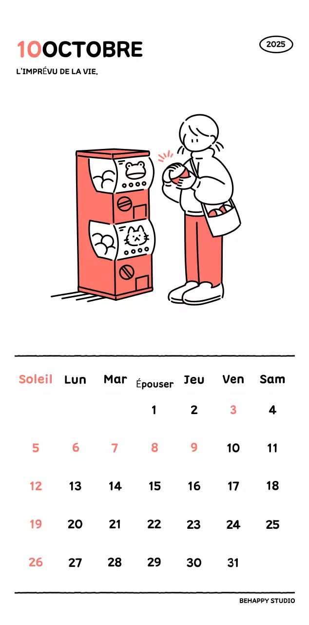 Calendrier illustré avec un joli style de lignes