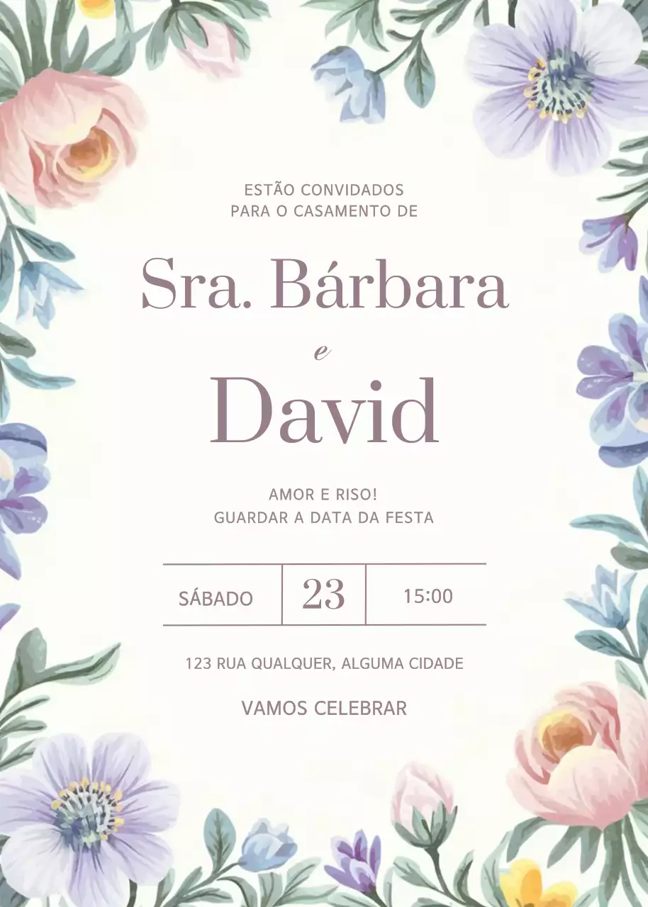 Convite de casamento floral branco
